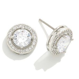 Circular Stud Earrings Featuring Round Stone With Pave Accent