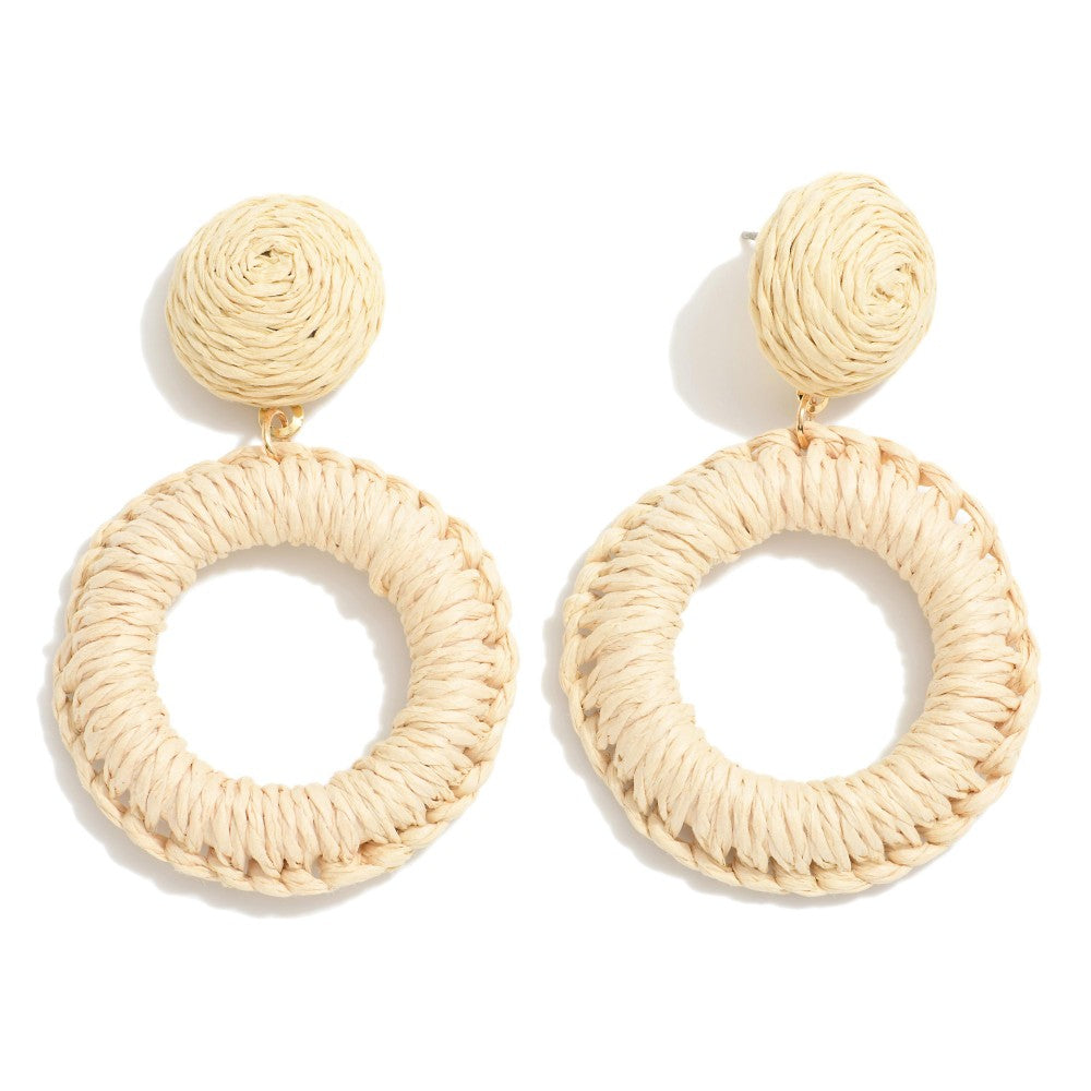 Woven Circular Raffia Drop Earrings