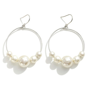 Dainty Circular Metal Earrings Featuring Tapered Pearl Beaded Accent