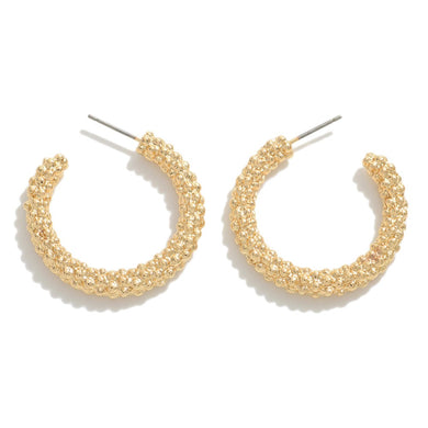 Gold Tone Heavily Textured Hoop Earrings
