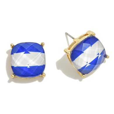 White And Royal Stud Earrings