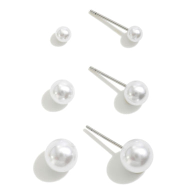 Set of Three Pearl Stud Earrings