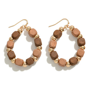 Two-Tone Wood Beaded Circular Drop Earrings