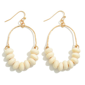 Gold Tone Arch Drop Earrings With Wood Bead Details