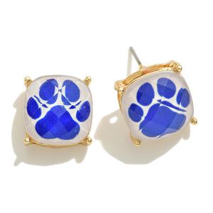Square Kentucky Paw Print Crystal Stud Earring