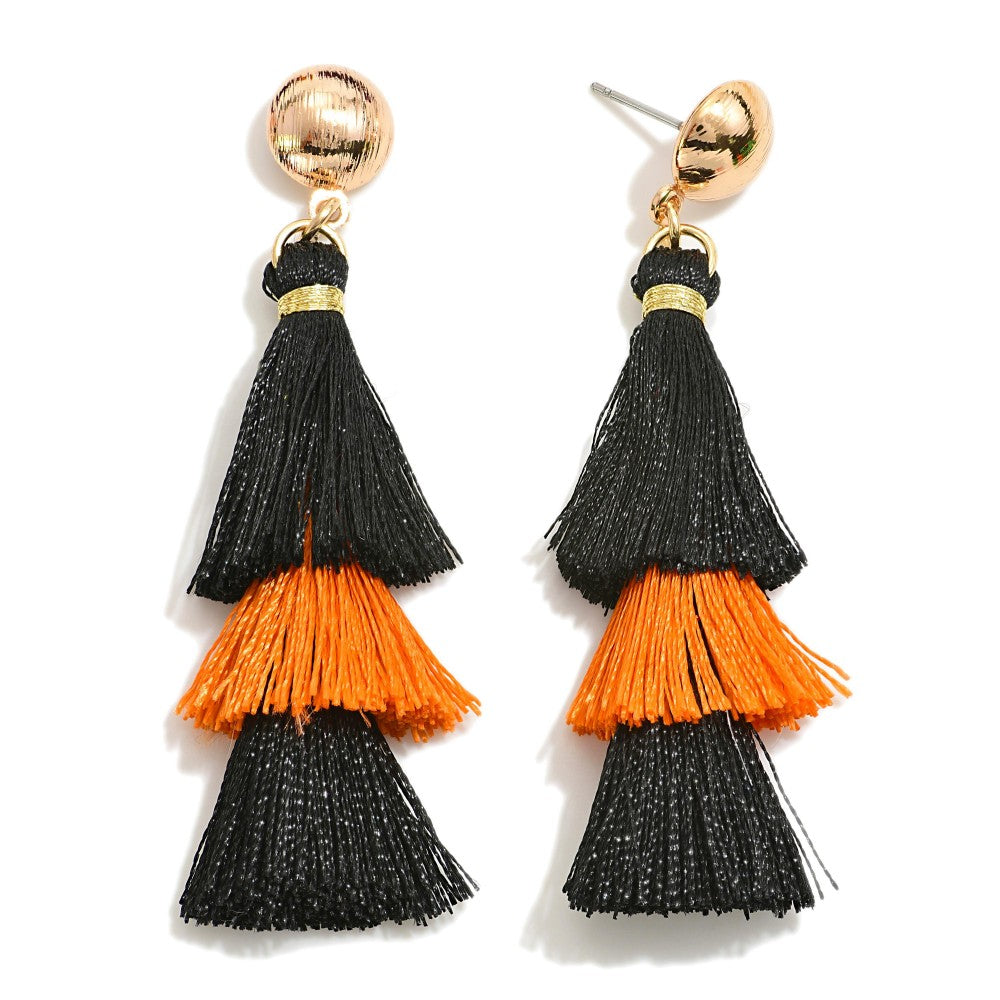 Two Tone String Fall And Halloween Tassel Drop Earring