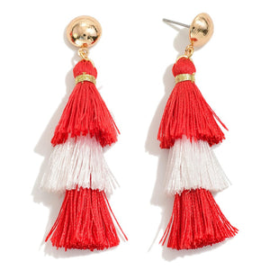 Red and White String Tassel Drop Earring