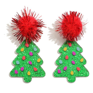 Glitter Resin Christmas Tree Drop Earring