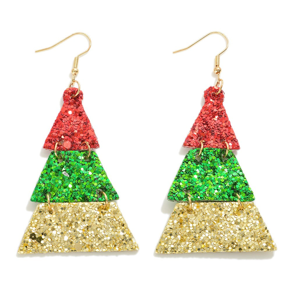 Glitter Christmas Tree Drop Earring