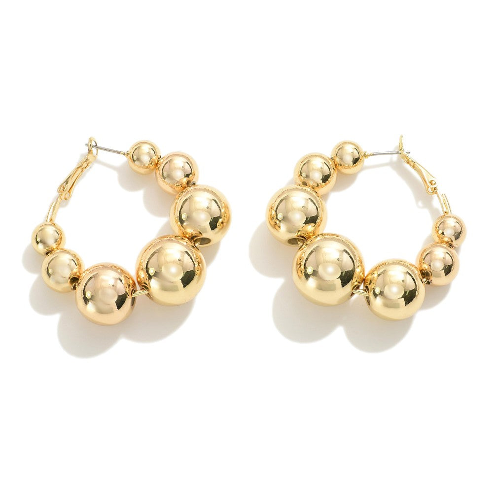 Tapered Metal Beaded Hoop Earrings