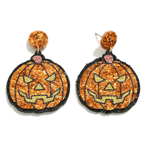 Glitter Jack-O-Lantern Drop Earrings