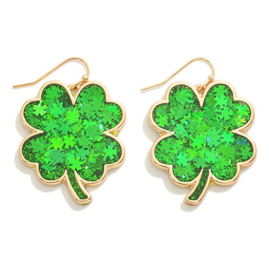 Glitter Resin Shamrock Saint Patrick's Day Drop Earrings