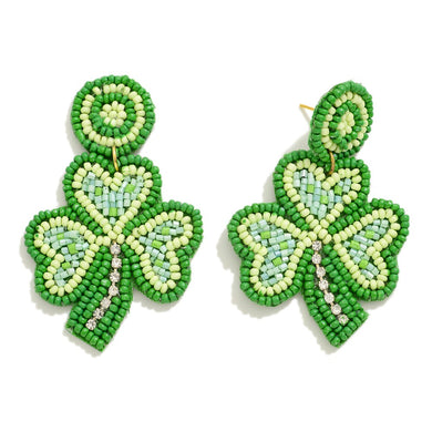 St. Patrick's Day Seed Beaded Clover Drop Earrings
