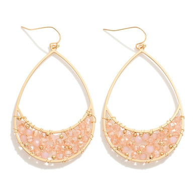 Teardrop Drop Earrings With Wire Wrapped Pink Beaded Details