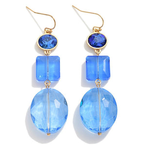 Royal Blue Linked Faceted Glass Crystal Drop Earrings