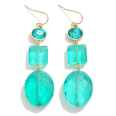 Green Linked Faceted Glass Crystal Drop Earrings