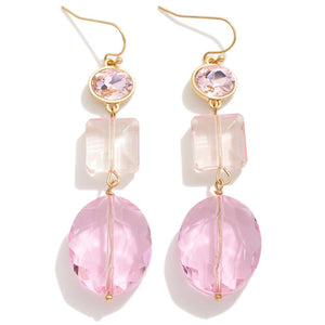 Pink Linked Faceted Glass Crystal Drop Earrings