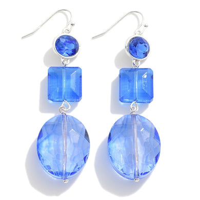 Blue Linked Faceted Glass Crystal Drop Earrings