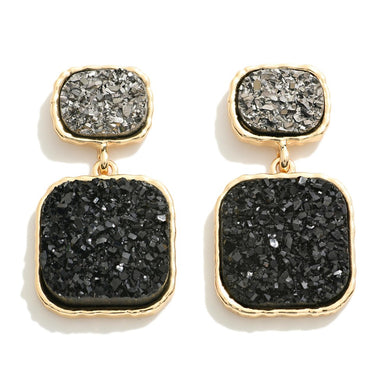 Black Druzy Cluster Drop Earrings With Druzy Cluster Stud Posts