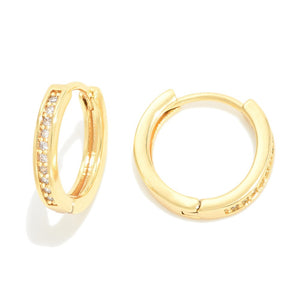 Dainty Gold Dipped CZ Paved Huggie Hoop Earrings