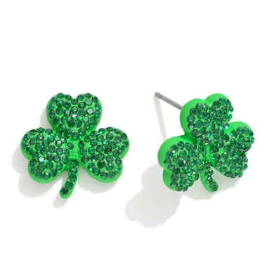 St. Patrick's Day Rhinestone Pave Clover Stud Earrings