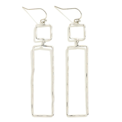 Plated Brass Linked Wire Bar and Square Drop Earrings