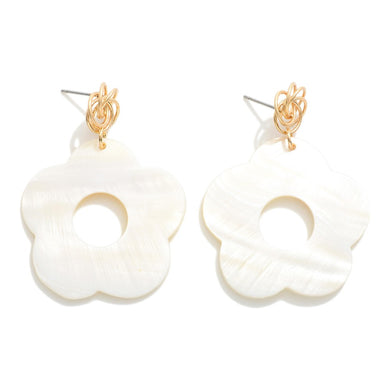 Pearlescent Flower Post Drop Earrings Featuring Knotted Metal Post