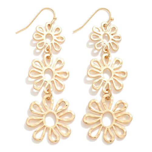 Gold Tone Linked Flower Drop Earrings