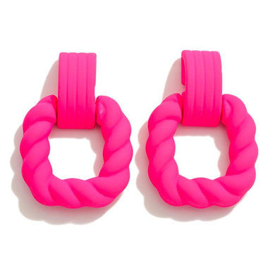 Hot Pink Matte Square Twisted Rope Post Drop Earrings