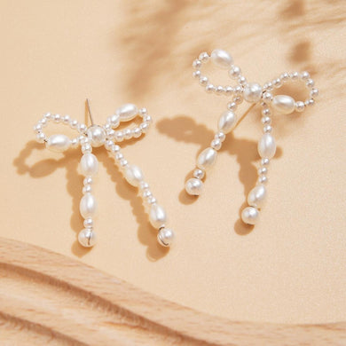 Pearl Beaded Bow Drop Earrings