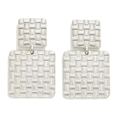 Silver Tone Linked Woven Square Post Drop Earrings