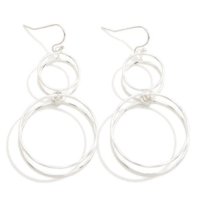 Hammered Silver Linked Layered Hoop Drop Earrings