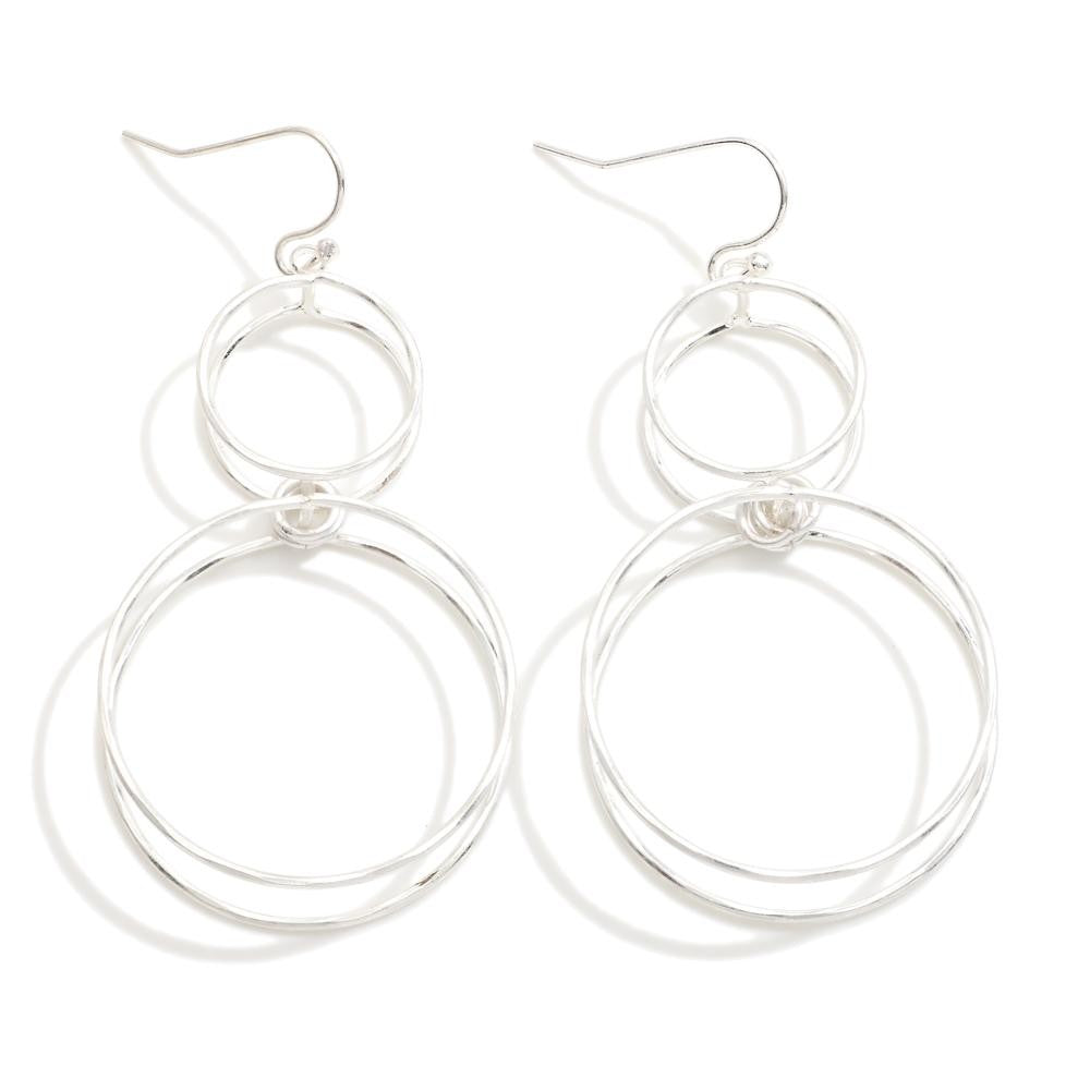 Hammered Silver Linked Layered Hoop Drop Earrings