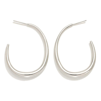 Silver Tone Tapered Oval Hoop Earrings