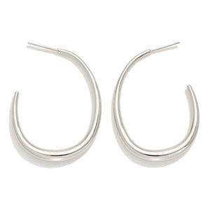 Silver Tone Tapered Oval Hoop Earrings