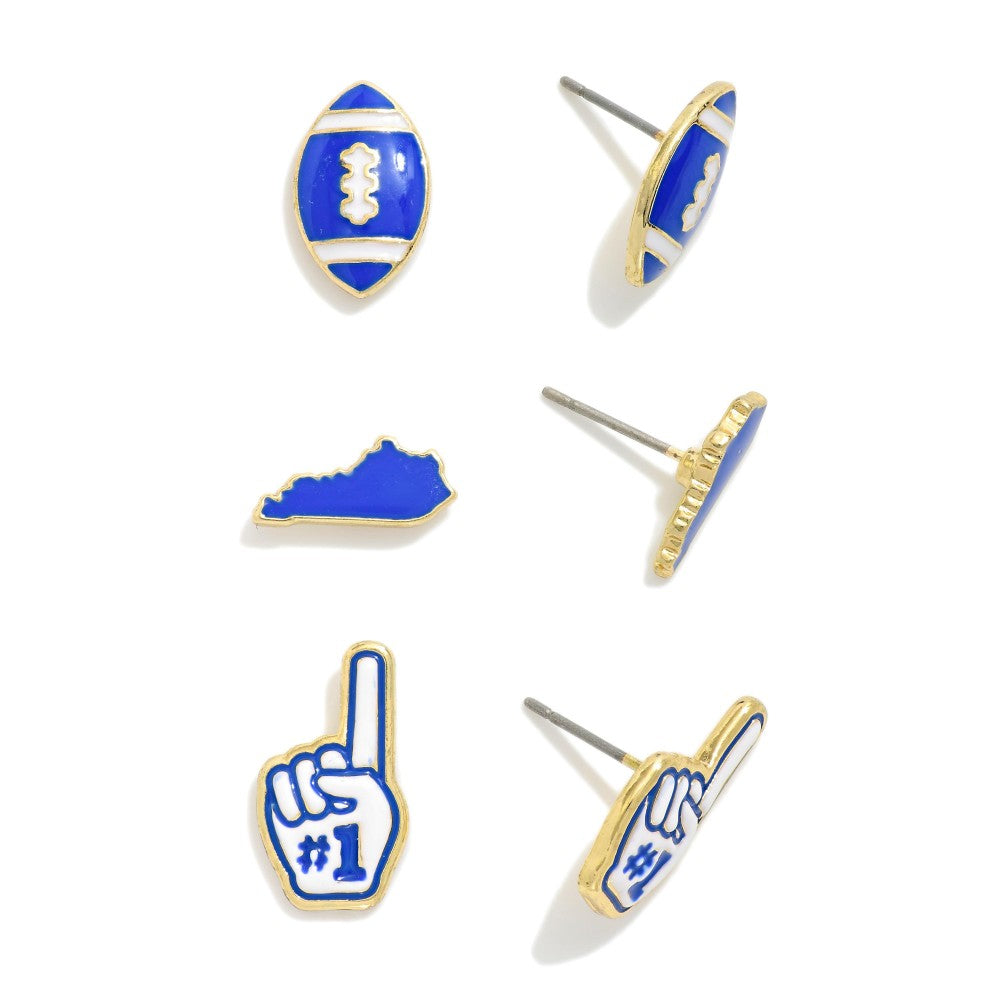 Set Of Three Enamel Stud Kentucky Game Day Earrings