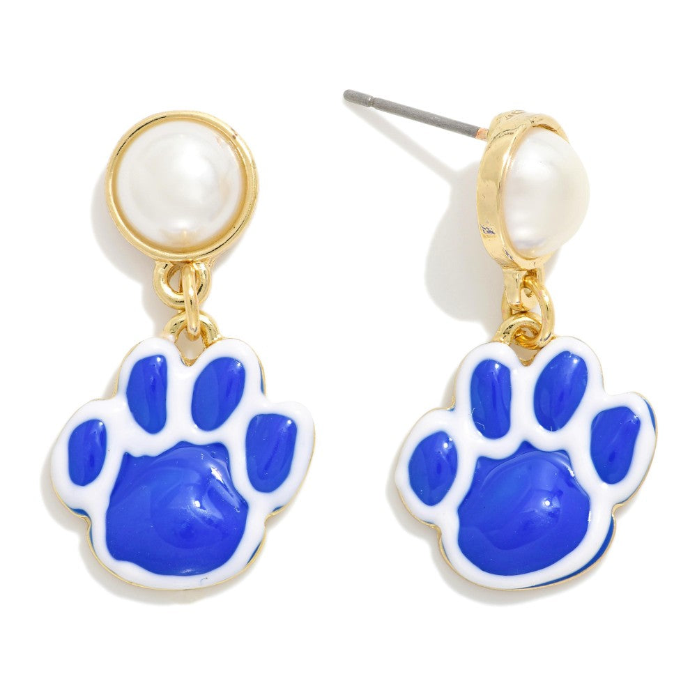 Enamel Kentucky Paw Print Post Drop Earrings