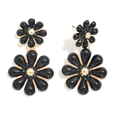 Linked Enamel Flowers Post Drop Earrings