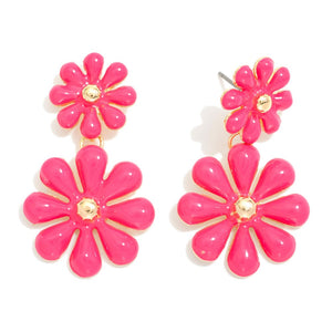 Linked Enamel Flowers Post Drop Earrings
