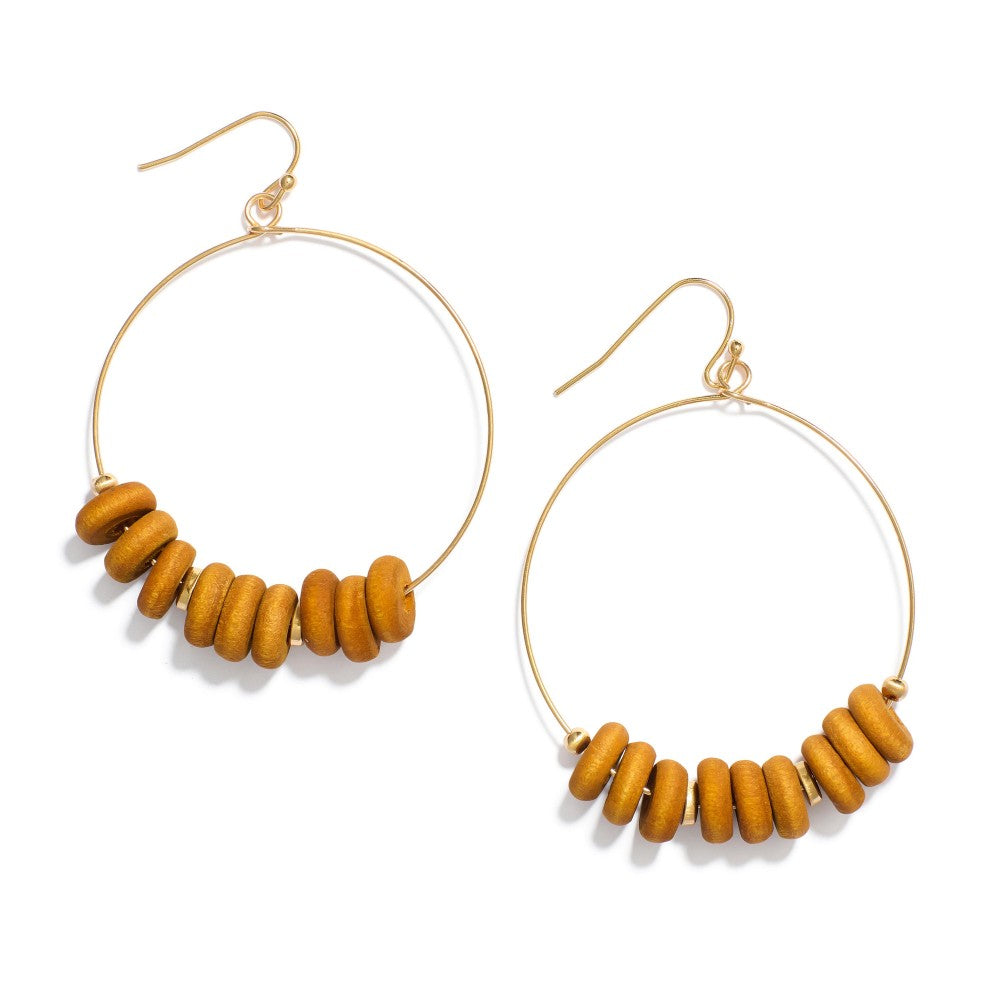 Wire Drop Earrings Featuring Wooden Disk Beads