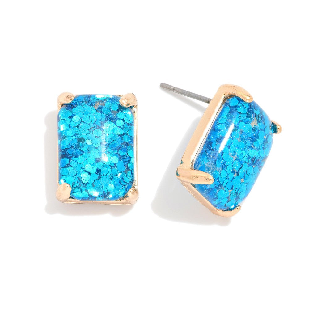 Rectangular Glitter Resin Stud Earring