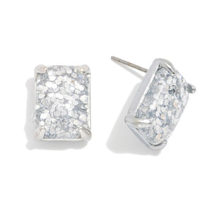 Rectangular Glitter Resin Stud Earring