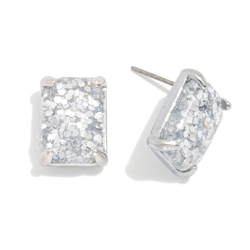Rectangular Glitter Resin Stud Earring