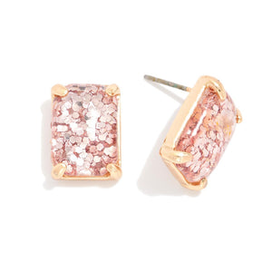 Rectangular Glitter Resin Stud Earring