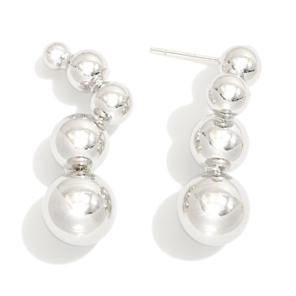 Linked Silver Tone Circle Post Drop Earring
