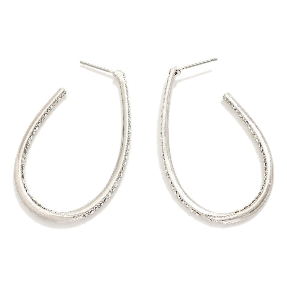 Rhinestone Studded Metal Tone Teardrop Hoop Earrings