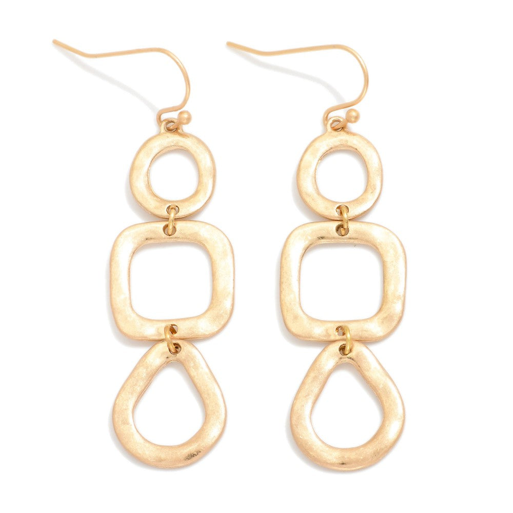 Linked Hammered Metal Geometric Shape Drop Earrings