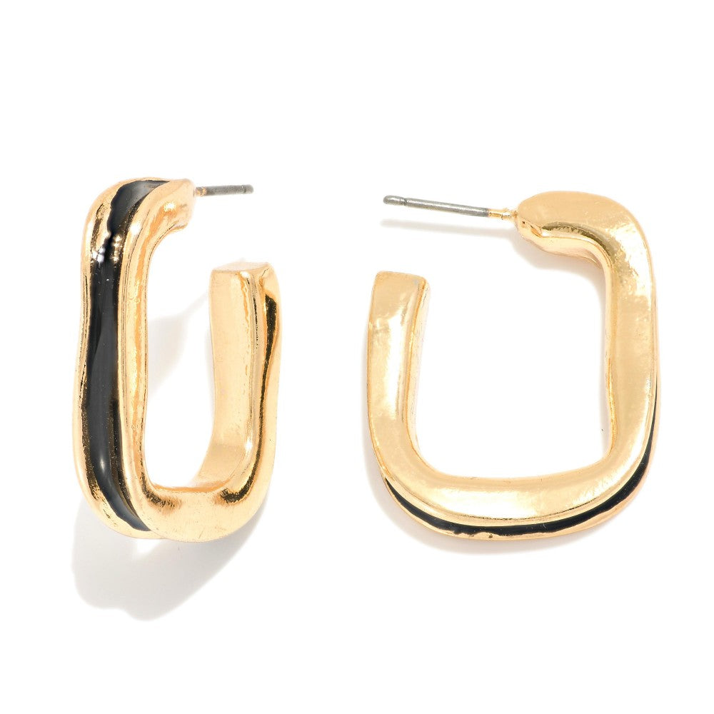 Black Enamel Rounded Square Hoop Earrings