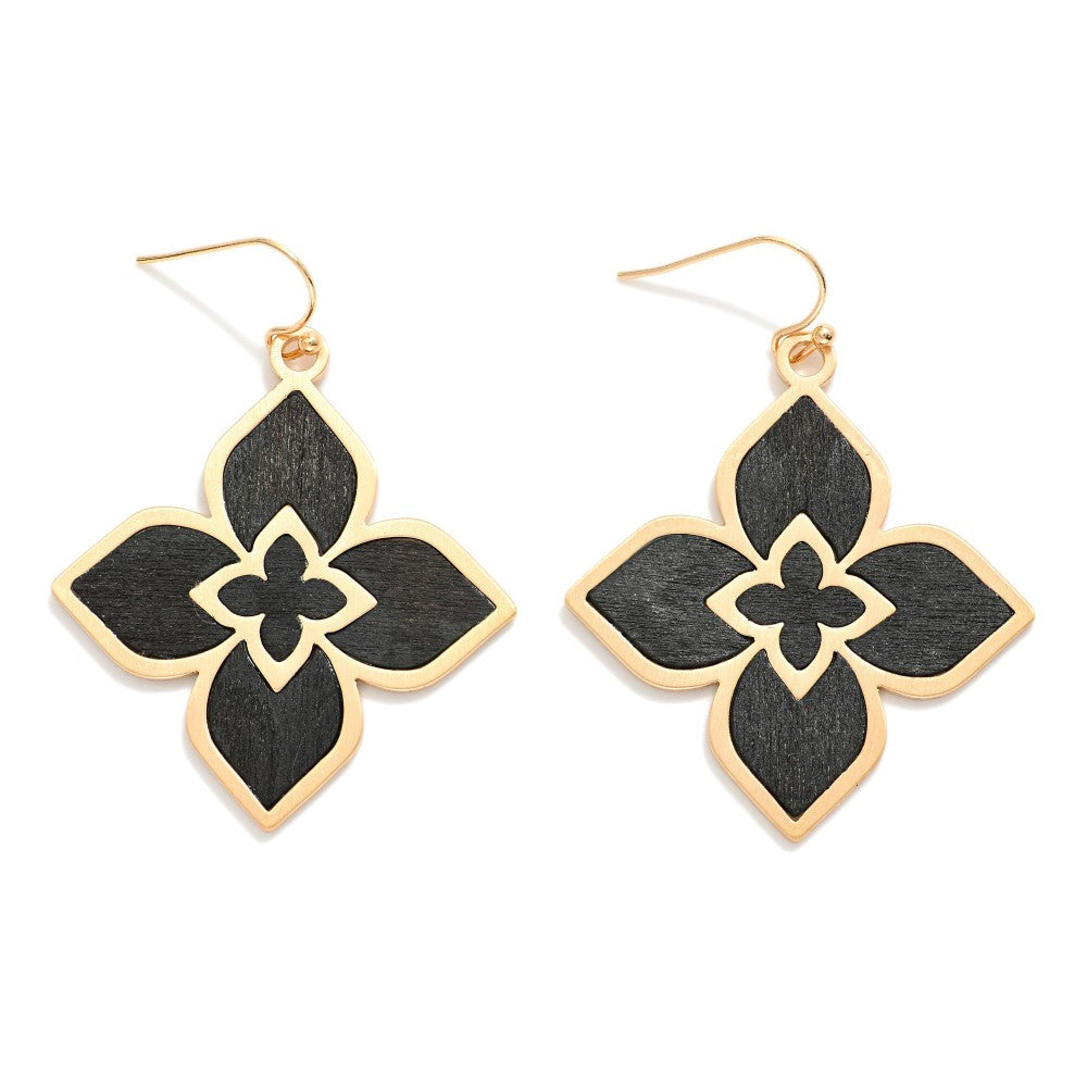 Wood & Metal Clover Drop Earrings