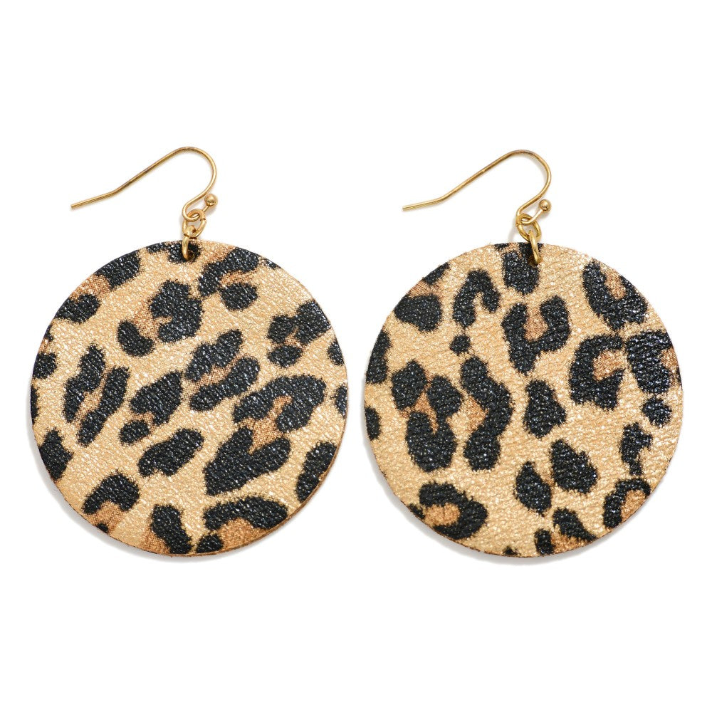 Vegan Leather Leopard Print Circle Drop Earrings